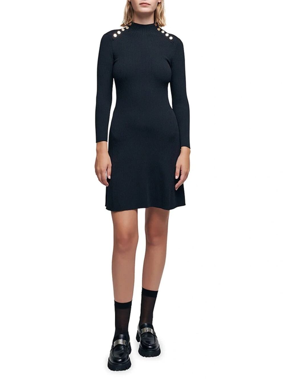 Maje Buttoned Shoulder Rib Knit Mini Dress - 2/M